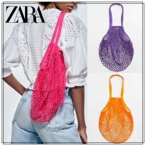 🍊Zara Cotton Mesh Sheer Bag, Orange, NWT